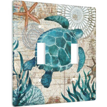 Double Wall Plate Cover Vintage Ocean Turtle Starfish Standard Two Gang Toggle Decorative Light Switch