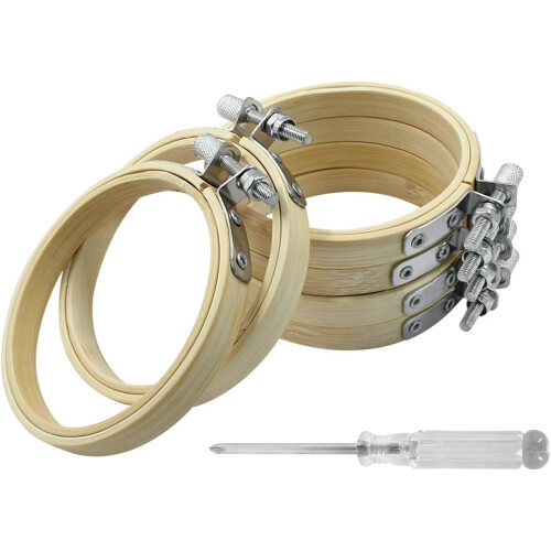 Set van 6 bamboe borduurringen van 7,6 cm