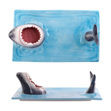 Shark Taco Holder – Handmade Ceramic Sushi Plates with Sauce Bowl, Microwave/Oven/Dishwasher Safe, Fun Gift for Shark Lovers