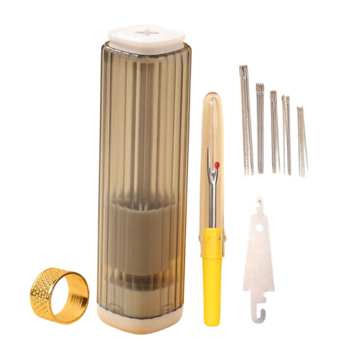 Retractable Magnetic Needle Box with Thread Unpicker Large-grey