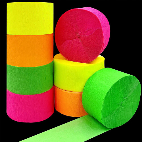Selvlysende neonkreppapir-slyngler, 8 ruller