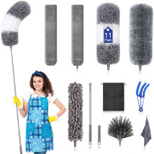 Kit de dépoussiérage en microfibre 11 pièces avec manche télescopique