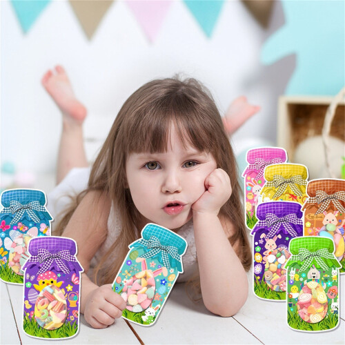Conjunto de 9 peças para estação de doces de Páscoa com potes e cartões.