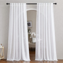 White Linen Sheer Curtains, 90" L, Rod Pocket & Back Tab, Semi-Sheer Privacy Drapes for Living Room/Bedroom – 2 Panels (104" Total)