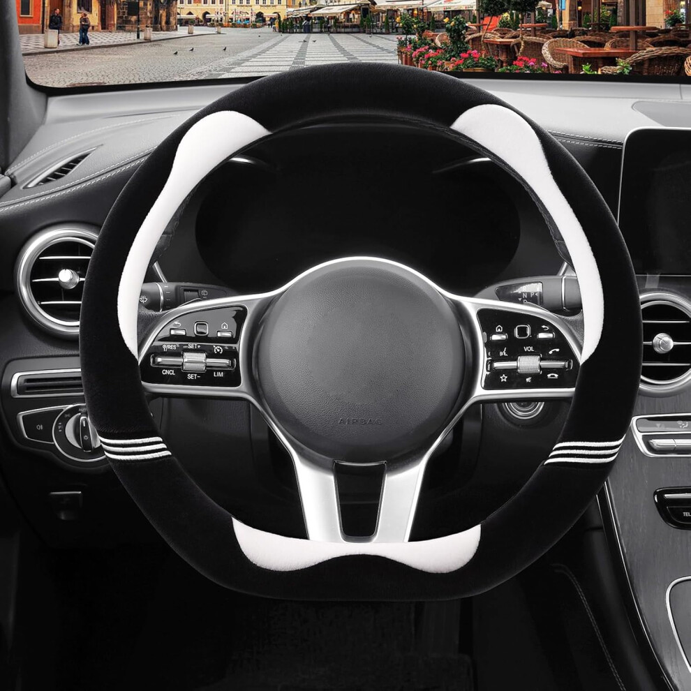 D-Shaped Steering Wheel Cover Soft Plush Universal 15 Inch 900223678263
