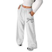 Girl PantsPants Bow Drawstring Loose Fit Lightweight Athletic Straight Leg Casual Trousers for Active Wear,School Kids Clothes,Z02 White,11-12 Years