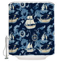 Douchegordijn met oceaanmotief, 48x72 inch, polyester, wasbaar.
