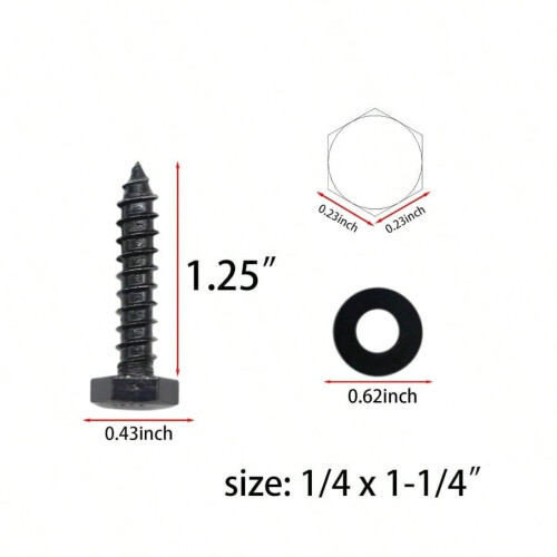 25 τεμάχια 1/4x11/4 βίδες με εξαγωνική κεφαλή, μαύρες βίδες από ανοξείδωτο ατσάλι, 1