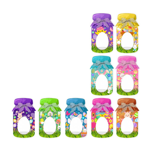 Conjunto de 9 peças para estação de doces de Páscoa com potes e cartões. 1