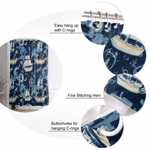 Duschvorhang mit Ozeanboot-Motiv, 152 x 183 cm, Polyester, waschbar 2