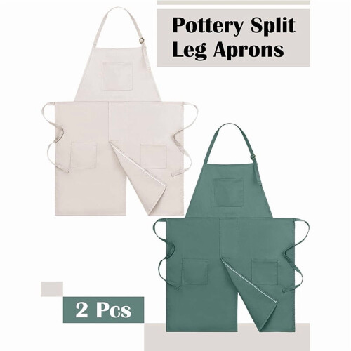 2 Pack Pottery Aprons – Split-Leg, Adjustable, 3-Pocket 1