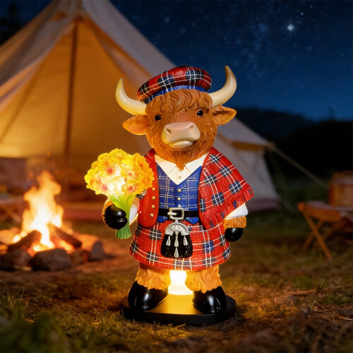 Scottish Cow Bouquet LED Night Light – Resin Table Lamp, 2