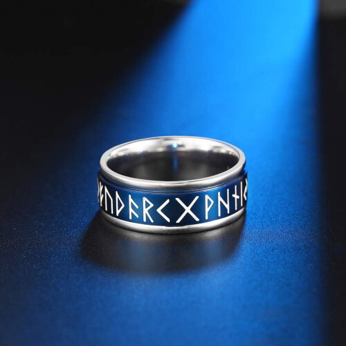 Δαχτυλίδι Viking Spinner με Φωτεινούς Ρούνους, από Ανοξείδωτο Ατσάλι 1