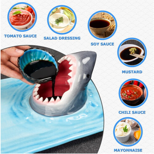Handmade Ceramic Shark Sushi Plate with Bowl 2