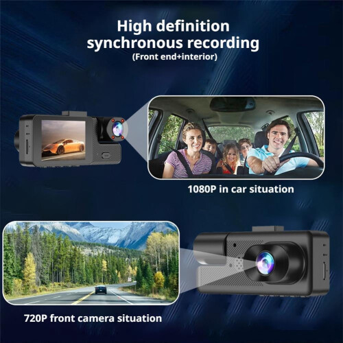 Κάμερα αυτοκινήτου DVR 3 σε 1 με διπλό φακό 1080P με νυχτερινή όραση, εγγραφή εμπρός 2