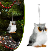 Grey Owl Faux Fur Hanging Ornament 1 piece