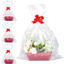 Lot de 5 paniers cadeaux en carton rouge avec sacs transparents et rubans – à remplir soi-même pour anniversaires, Noël, mariages, anniversaires
