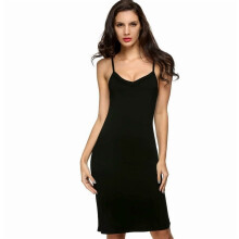 Women Full Slips Cotton Blend V Neck Straight Dress Nightwear