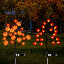 Guirlandes lumineuses solaires LED en forme de feuille d'érable et de citrouille pour l'automne/Thanksgiving, à planter dans le sol – Compatibles