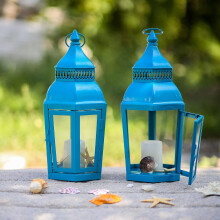 Set di 2 lanterne decorative in vetro trasparente da 36,5 cm (14,4") per interni ed esterni, da appendere o utilizzare come portacandele - Candele