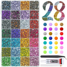 28-Color 4mm Jelly Resin Rhinestones + B7000 Glue Kit – Flatback AB Gems for Nails, Face, Tumblers, Shoes & Crafts