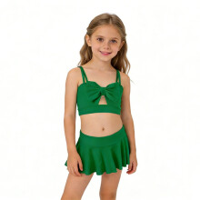 Tweedelige bikini voor meisjes met ruchesrokje – kleurrijke en effen bikini voor kinderen van 6-7 jaar, groen, bijpassende set voor het hele gezin,