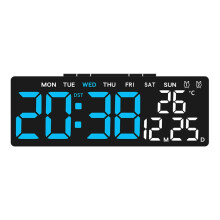 Horloge murale numérique LED contemporaine avec affichage de la date et de la température pour un intérieur élégant