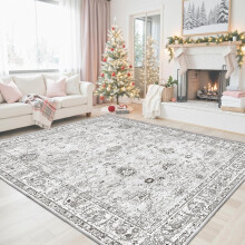 Tapis gris 152 x 244 cm pour salon et chambre, antidĂ©rapant, lavable, rĂ©sistant aux taches, style bohème, Ă poils courts, idĂ©al pour salle Ă