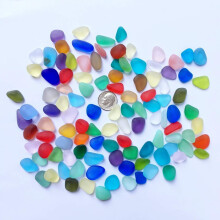 Zeeglaskralen/strandglaskralen voor het maken van sieraden (groot formaat / 12-16 mm, veelkleurige regenboogmix, niet geboord) (50 stuks)