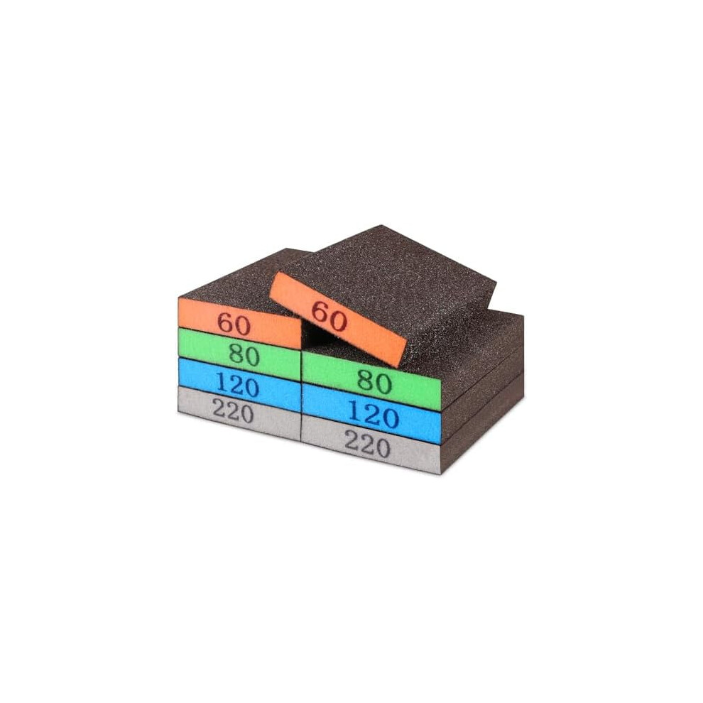 8-Pack Washable Sanding Blocks (60/80/120/220 Grit), Reusable For Wood, Drywall, Sheetrock, Metal & Glazing 9329345203558