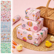 Easter Wrapping Paper 19.69x27.56in – Spring Bunny, Egg & Flower Prints for Gifts, Crafts, Scrapbooking & DIY Packaging