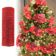 Decoratief polygaaslint voor doe-het-zelf kerstboomkransen, rode polygaasrollen, feestdecoraties, inpakpapier, 25 cm x 9 meter