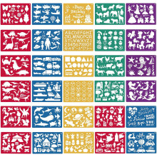 30 Pack Drawing Stencils Set, Reusable Plastic Art Templates for Crafts, Projects, Journals, Over 400 Shapes, Multicolor