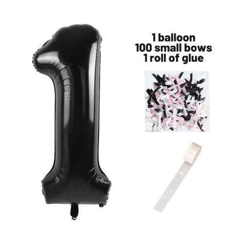 Conjunto de balões pretos de 40 polegadas com números de 0 a 9, 100 fitas, pontos de cola e mylar – Decoração para festas, casamentos e