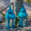 2 lanterne portacandele in vetro blu e ferro da 14,4" 4