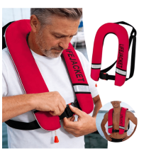 Gilet de sauvetage gonflable automatique pour adulte, idéal pour le kayak, la pêche, le paddle et les sports nautiques (rouge).
