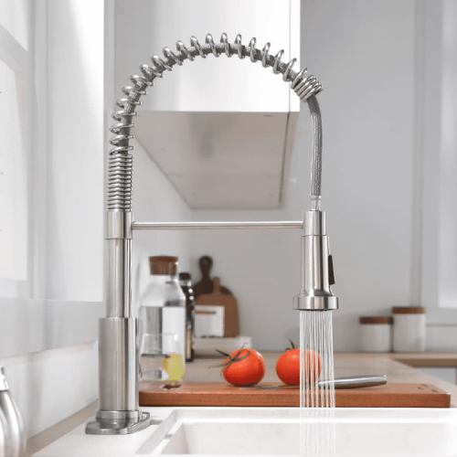 Brushed Nickel Kitchen Faucet with Pull-Down Sprayer, 1-Handle, Dual-Function, Compatible with 1-Hole or 3-Hole Installations