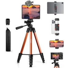 67" aluminiumstativ kompatibel med iPad, iPhone, telefon, nettbrett, kamera – 2-i-1-feste og trådløs fjernkontroll for vlogging,