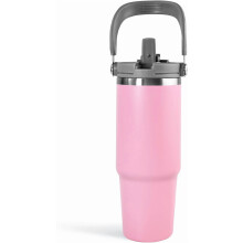 Gobelet isotherme WarmH30oz avec poignée et couvercle à paille, double paroi isolée sous vide, étanche, compatible avec les porte-gobelets —