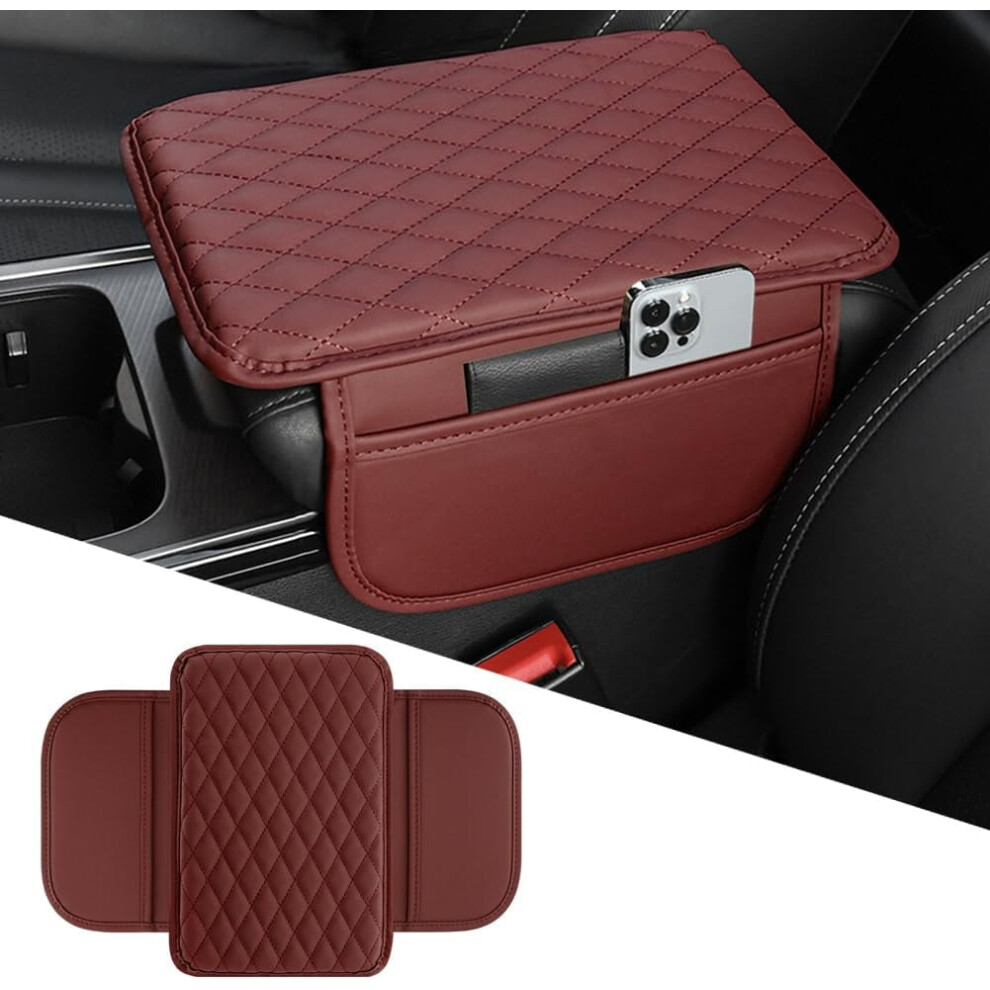 Leather Car Center Console Armrest Cover With 2 Storage Bags, Universal Compatible With Most Vehicles 9329345204500