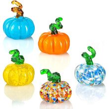 Lot de 5 petites figurines de citrouilles en verre soufflé, à collectionner, pour Halloween et Thanksgiving, presse-papiers en verre, décorations