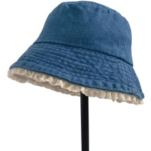 Cappello a secchiello da donna in denim con bordo in pizzo e tesa larga