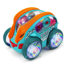 Speedlite Dynamische Auto met Tandwielaandrijving voor Kinderen van 1-3 jaar, Transparante LED-speelgoedauto met Kleurrijke Bewegende Tandwielen,