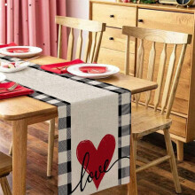 Camino de mesa con diseño de corazones para el Día de San Valentín, bodas y aniversarios – Banderín de mesa de lino, 4 tamaños, compatible con