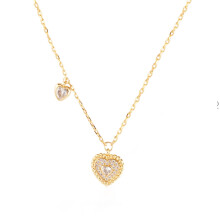 Koperen hartketting met zirkonia, dubbele hartvormige hanger, verstelbare ketting, verguld, romantisch sieraad, cadeau voor vrouwen
