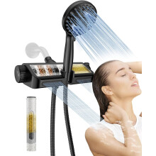 Conjunto de ducha filtrada en negro mate: Doble 2 en 1 con ducha de mano, 10 modos y chorro a presión – Compatible con grifería estándar