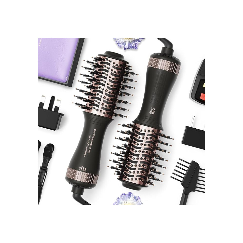 2025 4-in-1 Dual Voltage Travel Hair Dryer Brush â Mini Hot Air Straightener & Curler with Titanium Barrel(Black)