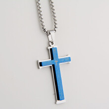 Miesten ristikaulakoru, hopeinen, musta ja kultainen ruostumattomasta teräksestä valmistettu ristiriipuskaulakoru, laatikkoketju.