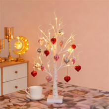 Décoration de Saint-Valentin scandinave blanche - Sapin lumineux minimaliste de 61 cm avec 18 décorations en forme de cœur, alimentation USB/piles