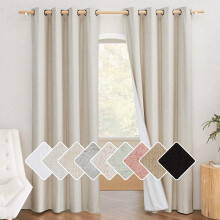 Pink Vintage Linen 100% Blackout Curtains, Thermal Insulated, 84" L x 42" W/Panel, Noise Reducing, Set of 2